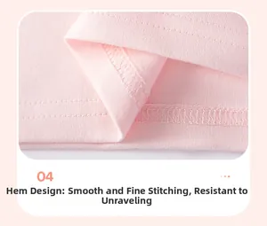 Detail of pink cotton girl t-shirt hem with professional double-needle stitching