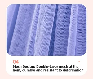Detail of purple double-layer tulle mesh hem with durable pleated design for girls' dress