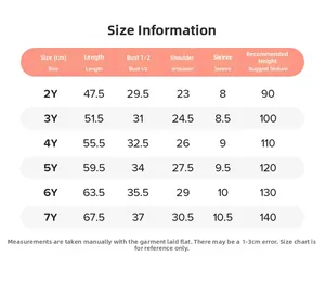 Detailed size chart for girls' summer tulle mesh dress covering ages 2Y to 7Y