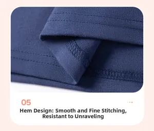 Detail shot of navy blue girls' dress showing durable double-needle stitching on the hemline