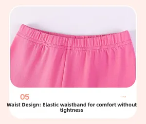 Detail of pink cotton toddler pants featuring a comfortable elastic waistband design