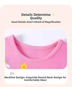 Détail de l'encolure d'une robe rose pour fille avec licorne brodée et couture soignée