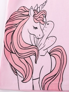 Rosa Baumwoll-T-Shirt für Kinder mit niedlichem Einhorn- und Sterne-Aufdruck