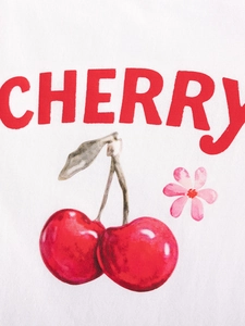 White cotton girls tank top set with vibrant cherry print and red CHERRY text detail