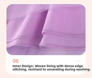 Close-up of durable woven lining and reinforced stitching on girls purple dress