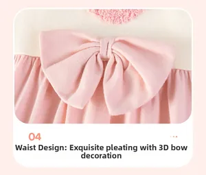 Detail eines Baby Mädchen Kleides mit feinen Taillenfalten und rosa 3D Schleife