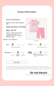 Détails de la tenue rose en coton pour fille avec licorne arc-en-ciel et volants