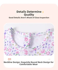 Close-up of a floral cotton kid dress showing a round neckline and soft fabric detail