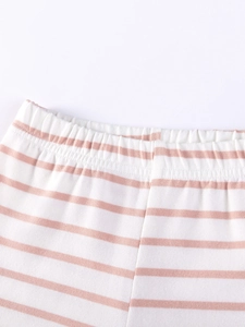 Pink and white striped cotton knit baby pants with comfortable elastic waistband detail