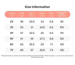 Detailed size guide table for girls mesh princess dress from 2Y to 7Y with measurements