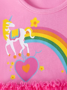 Robe tutu rose pour fillette avec imprimé licorne pailleté et ourlet en tulle doux