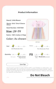 Détail du haut en coton rose avec motif lapin et jupe en tulle arc-en-ciel pour fillettes