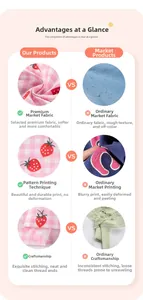 Détail du tissu à motif fraise rose montrant la couture fine et la texture douce