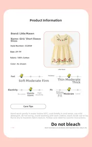 Size chart and specifications for 100% cotton girls' short sleeve floral dress