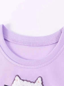 Robe lavande en coton pour filles avec broderie chat blanc et jupe en tulle élégante
