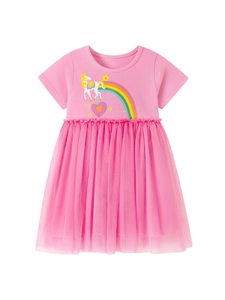 Robe rose pour filles avec imprimé licorne et jupe en tulle multicouche chic