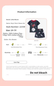 Detail of 100% cotton boys' summer set with astronaut and rocket space prints