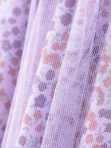 Robe de princesse d'été pour fille en tulle violet avec motifs floraux colorés