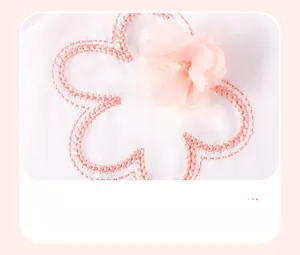 Close-up of delicate pink flower embroidery and 3D mesh floral detail on a girls dress