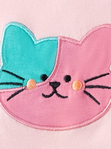 Robe d'été rose pour fille avec un écusson chat brodé mignon et une maille de qualité