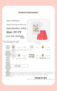 Detailed chart showing 100% cotton material and size guide for toddler boy summer set