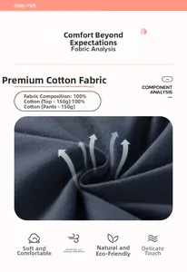 Close-up of soft 100% cotton navy fabric for boys summer set with 150g weight detail