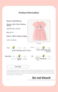 Detaillierte Größentabelle und Materialangaben für das rosa Baumwoll-Mädchenkleid