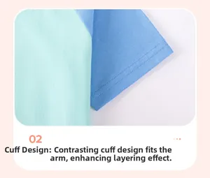 Détail des manches courtes avec design raglan coloré et coutures soignées sur haut enfant