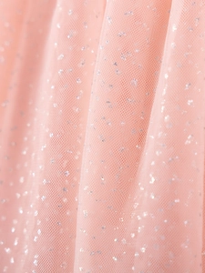 Pink tulle mesh princess dress for girls with sparkling silver glitter and sequins