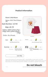 Détail de l'ensemble enfant en coton avec t-shirt ours et short avec guide des tailles