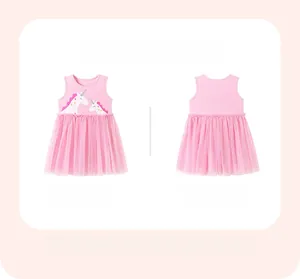 Vue avant et arrière de la robe rose pour filles avec licorne et jupe en tulle