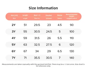 Tableau détaillé des tailles pour robes d'été fille avec mesures en centimètres