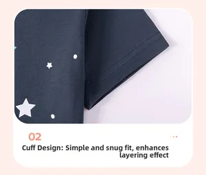 Detail showing double-needle stitching and star pattern on navy cotton sleeve cuff