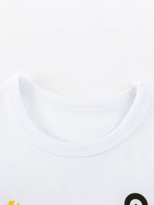 White cotton T-shirt for boys featuring a ribbed round neckline and high-quality stitching
