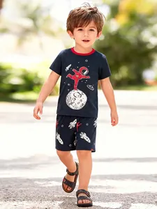 Boys Summer Cotton Clothing Set Astronaut Space Exploration Printed Short Sleeve T-Shirt And Shorts Casual Outfits