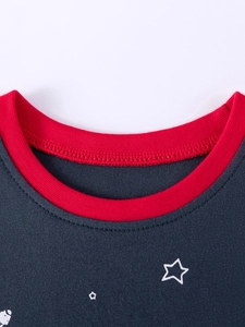 Boys short sleeve navy starry set with red crew neck contrast and star patterns