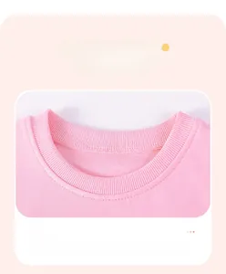 Detailed close-up of pink cotton ribbed crew neck on a toddler summer dress