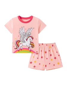 Ensemble pyjama d'été en coton pour filles avec t-shirt licorne et short imprimé d'étoiles