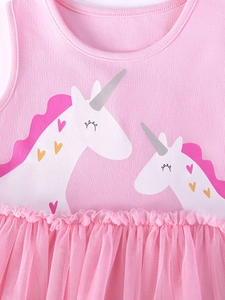 Robe rose pour fille avec motifs licorne et jupe en tulle douce et légère