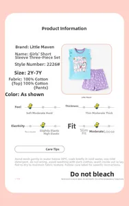 Detail showing 100% cotton summer set for girls with unicorn tee and purple shorts