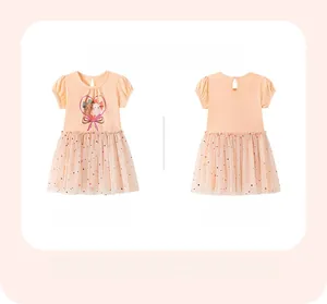 Vorder- und Rückansicht des orange-rosa Prinzessinnenkleids mit Pailletten-Sternen