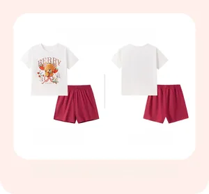 Ensemble d'été en coton pour fille avec imprimé d'ours et short à taille élastique