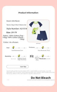Detailed size chart for boys cotton t-shirt set with crocodile print for ages 2Y-7Y