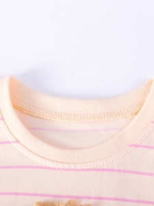 Pink striped cotton dress for girls with soft ribbed crew neck and neat stitching