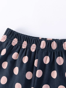 Summer girls' casual set with navy blue pink polka dot shorts and elastic waistband