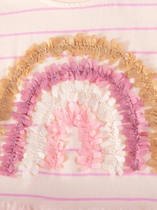 Girls striped summer princess dress with a 3D rainbow appliqué and pink mesh detail