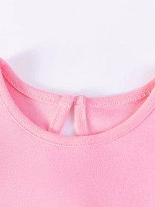 Robe d'été rose à fleurs en tulle pour fille avec col rond et ouverture goutte au dos