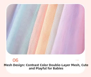 Detail of multi-layered soft mesh fabric with colorful ruffles for girls' summer dress