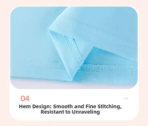 Detail of high-quality double-needle stitching on light blue cotton kids T-shirt hem
