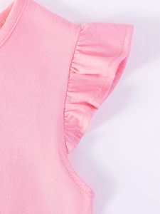 Robe d'été rose pour filles avec manches à volants en coton tricoté et tulle fleuri